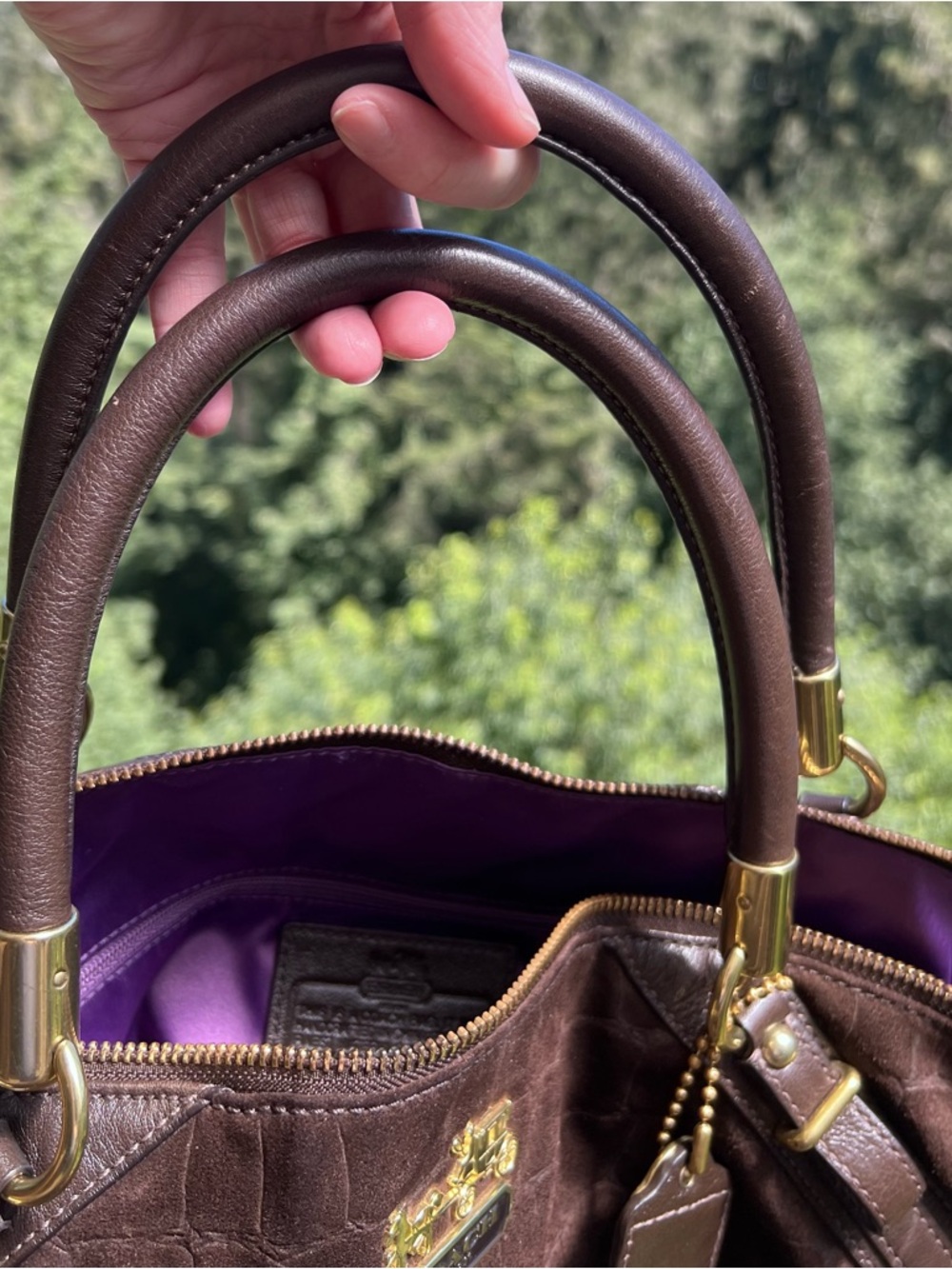 VINTAGE COACH Y2K Croc Embossed Brown Suede Sophia Satchel w Gold Hardware 15949 - Picture 14 of 15